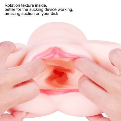 Handheld Lifelike Vagina with Suction and Vibration, Soft TPE Maturbator for Men