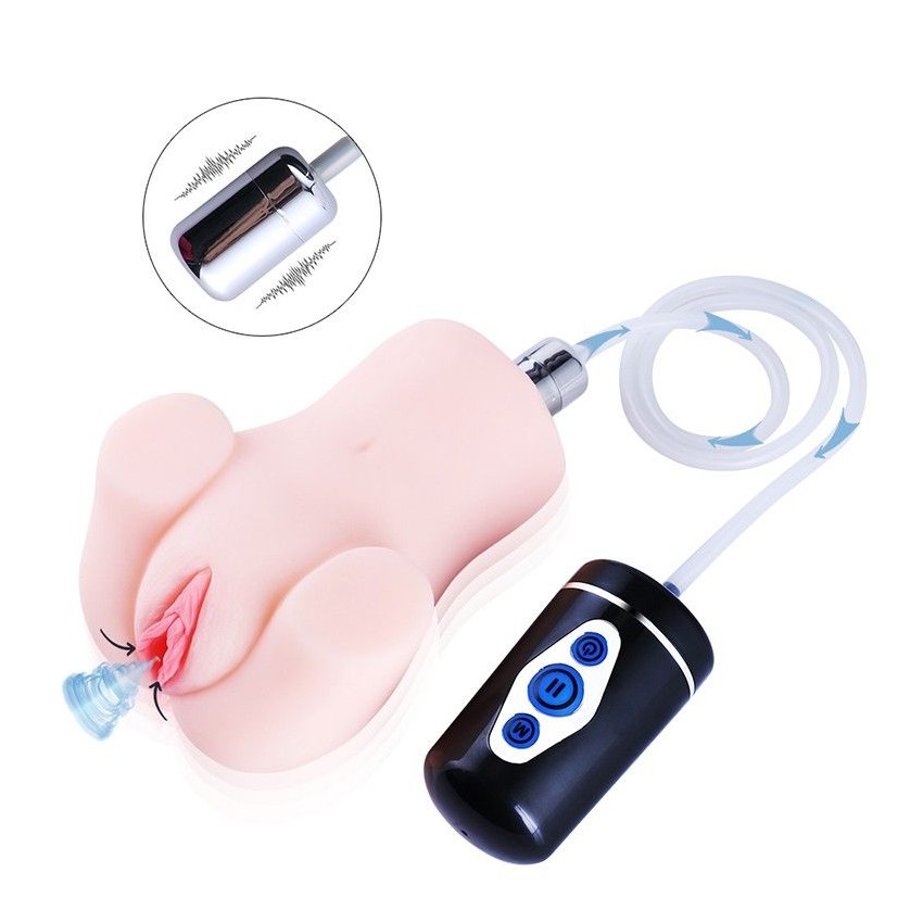 Handheld Lifelike Vagina with Suction and Vibration, Soft TPE Maturbator for Men