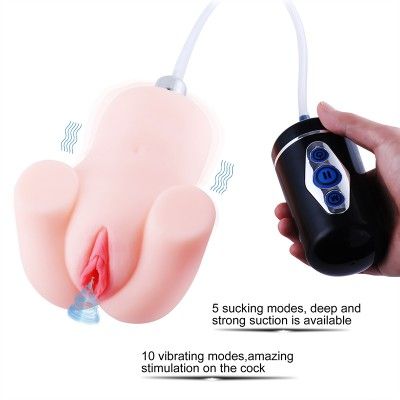 Handheld Lifelike Vagina with Suction and Vibration, Soft TPE Maturbator for Men