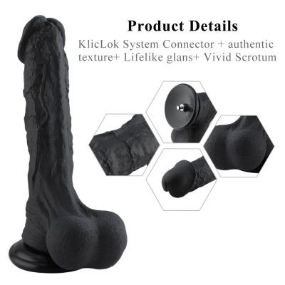 Hismith 12.4'' Huge Black Realistic Silicone Dildo with Large Glan and Texured Shaft for Penetration and G-spot Access